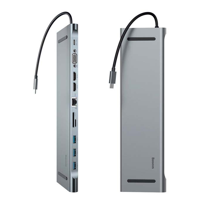 Baseus Hub USB C 11 en 1, Docking Station USB C Adaptateur avec 2 HDMI 4K, 3  USB 3.0, Ethernet, Type C PD, VGA, Lecteur de Cartes SD/TF, Audio 3,5mm  pour MacBook
